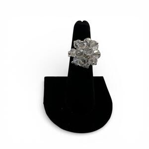 Y2K Silver Tone Adjustable Cluster Beaded Ring